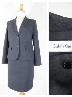 Calvin Klein Plus Size Solid Dark Gray Skirt Suit Size 14 Formal Business Career